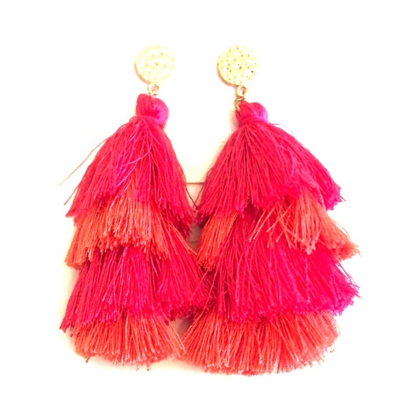 summer jewelry Jewelry - SASSY 3” pink & orange tassel dangle earrings
